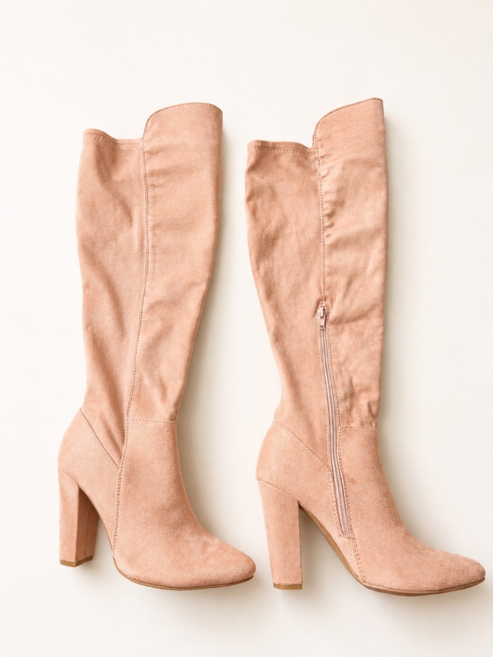 Journee Collection Dominga Wide Calf Knee High Boots Peach Pink Block Heel 7.5